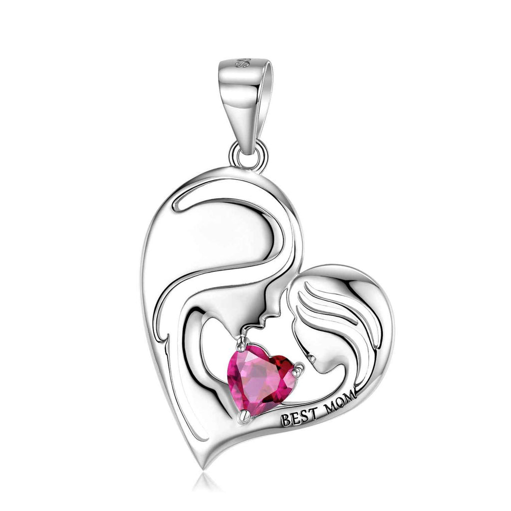 S925 sterling silver heart pendant with pink crystal and Best Mom engraving