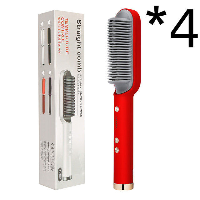 Red electric hot comb hair straightener and curling tong set with retail box