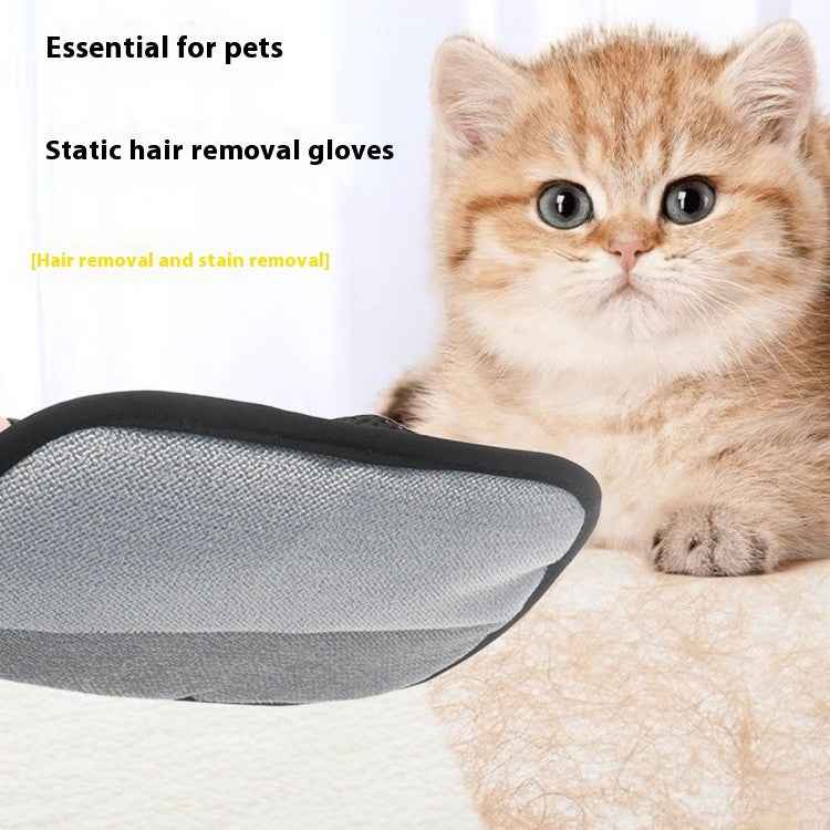 Electrostatic pet hair removal glove with gray textured pad and black trim