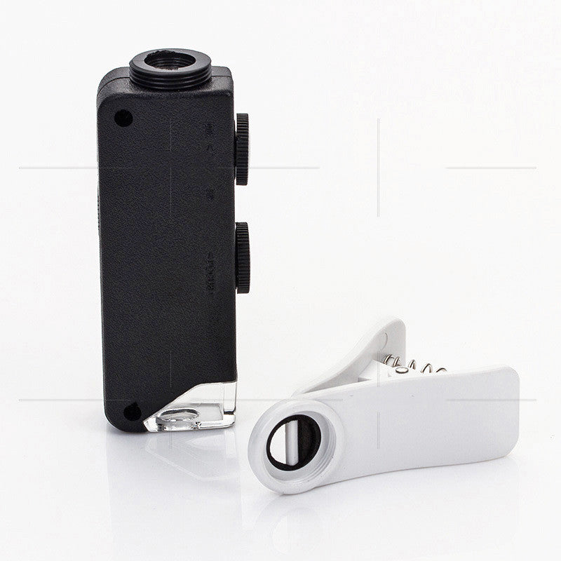 Black portable clip-on microscope magnifier with eyepiece lens and side control