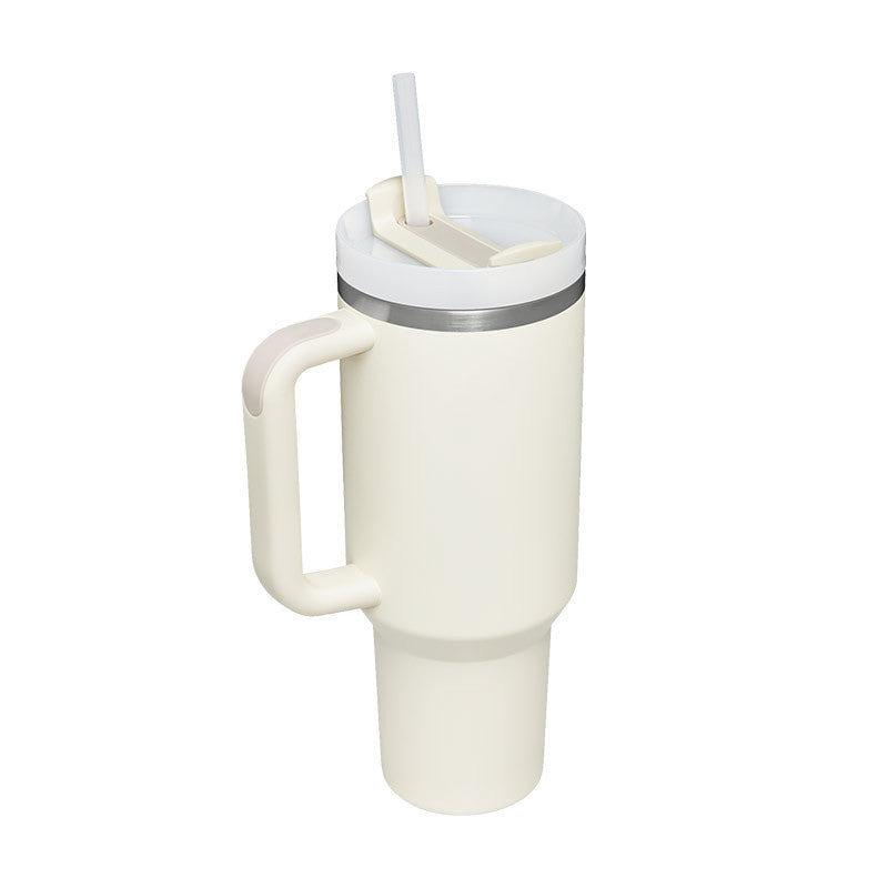 40 oz insulated tumbler with handle and straw, cream