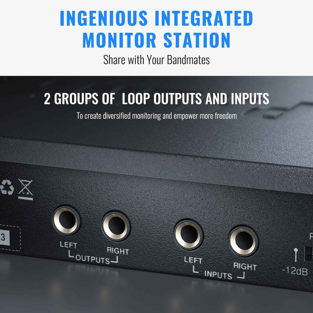 Phenyx Pro monitor station rear panel with left and right loop output and input jacks