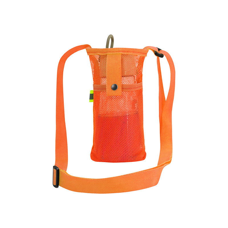 Mesh water bottle holder sling bag in orange with adjustable shoulder strap and buckle