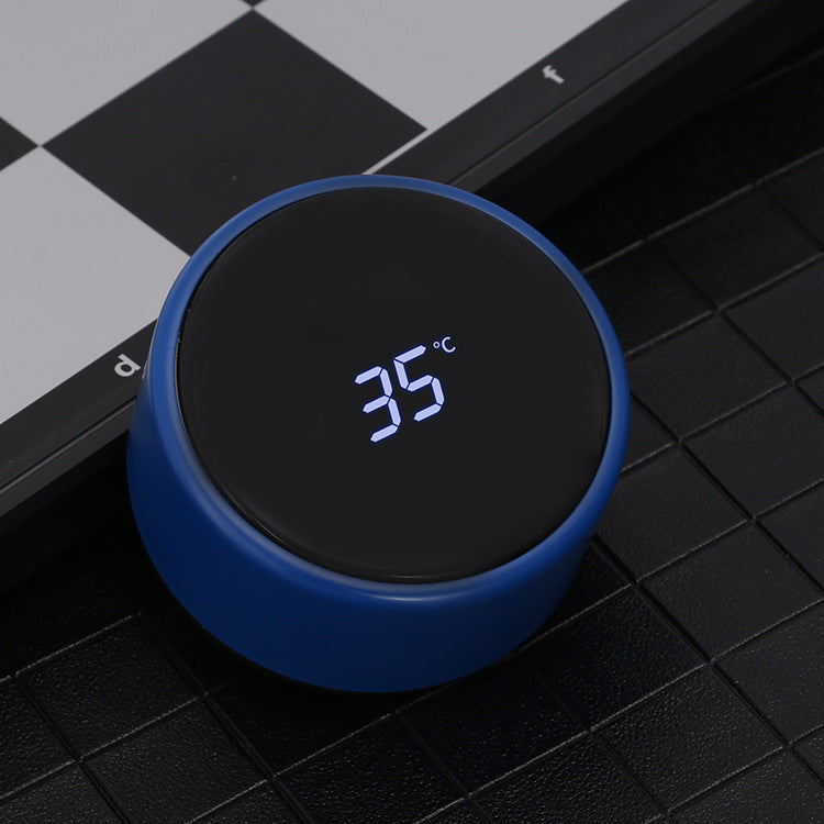 Blue 500ml smart vacuum water bottle with black LED temperature display, 35°C