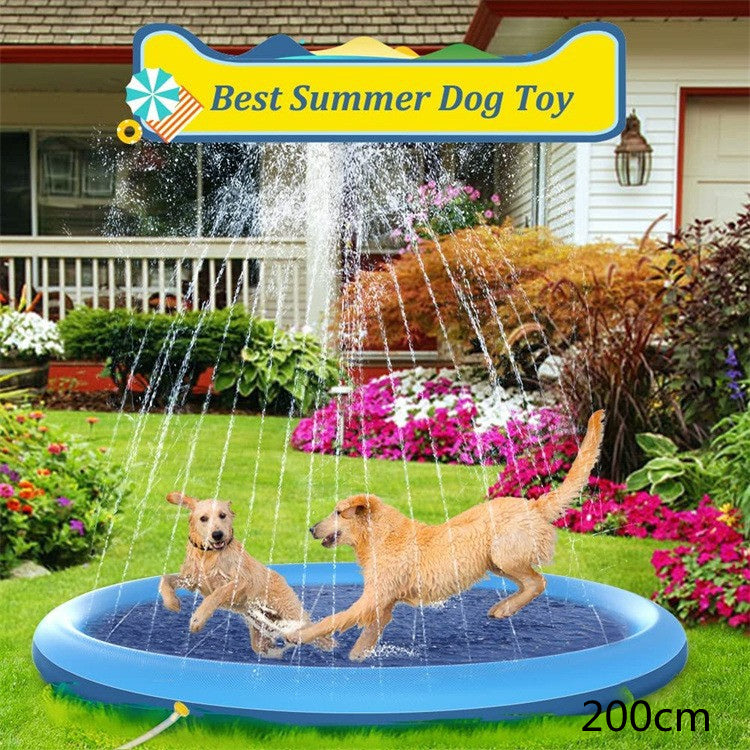 Blue inflatable splash pad 200 cm with sprinkler jets and non-slip bottom, for dogs playing