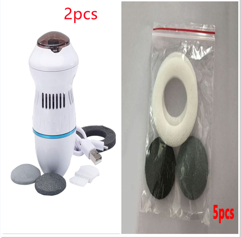 White electric foot file grinder kit with sanding discs and white brush