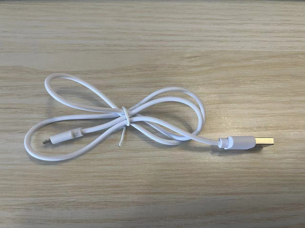Charging cable for EMS neck massager with USB connector and white plug ends