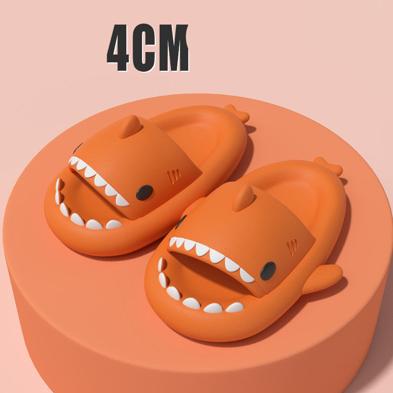 Cartoon shark slippers in orange with thick sole, open-toe slip-on shark face