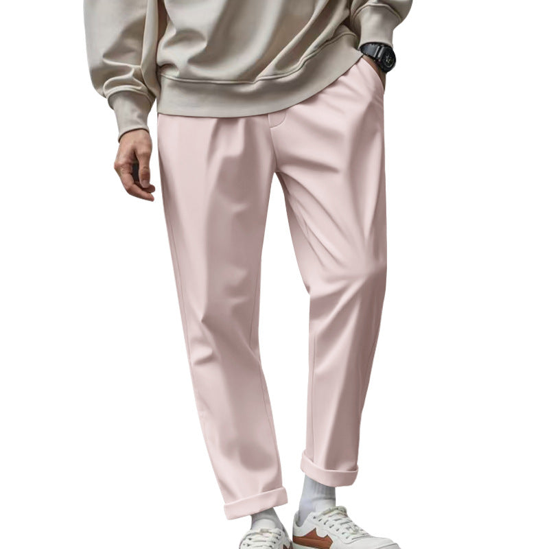 Men's casual trousers with pockets, drawstring waist, pale pink