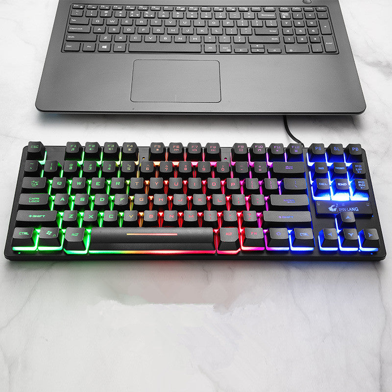 RGB mechanical keyboard with colorful keycaps and glowing backlight on desk