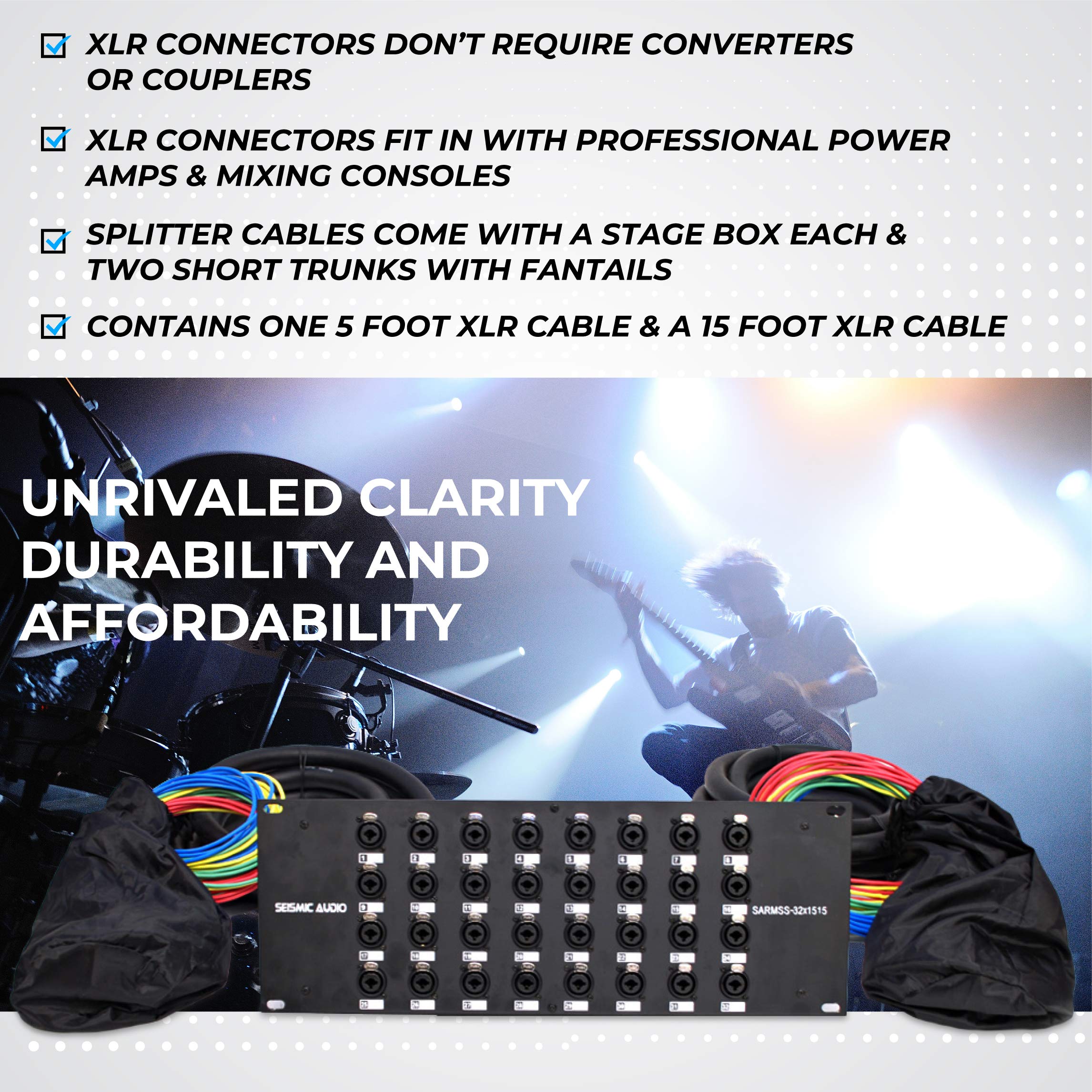 16-channel XLR/TRS splitter snake stage box with bundled colorful trunk cables