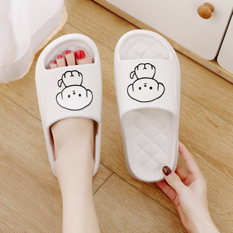 White cartoon dog slide slippers with open toe and textured diamond sole