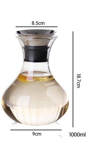 Clear glass bottle with black collar, 1000ml; 18.2cm height and 9cm base