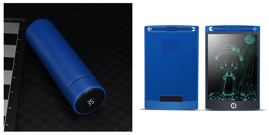 Blue 500ml smart vacuum bottle with packaging box and LED temperature display