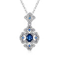 Silver necklace with blue sapphire center and retro geometric pendant