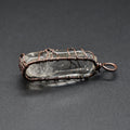 Clear crystal pillar bracelet with copper wire wrap and ring clasp