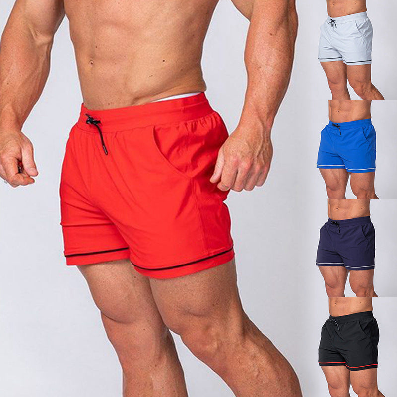 Quick-drying sport running shorts in red, elastic waistband with black drawstring