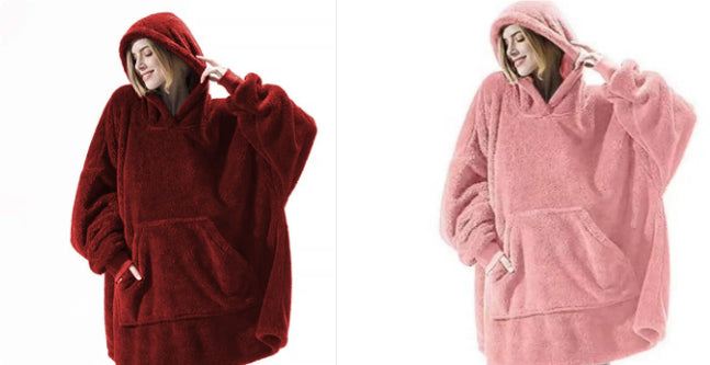 Fleece hoodie sweatshirt with hood and kangaroo pocket in burgundy and pink