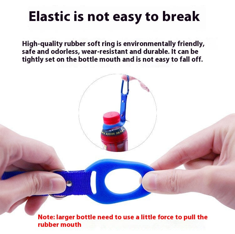 Sports water bottle mouth ring with blue elastic strap and loop