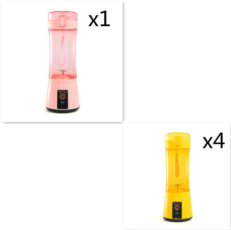 Mini electric fruit juicer set, pink and yellow transparent cups with dark bases