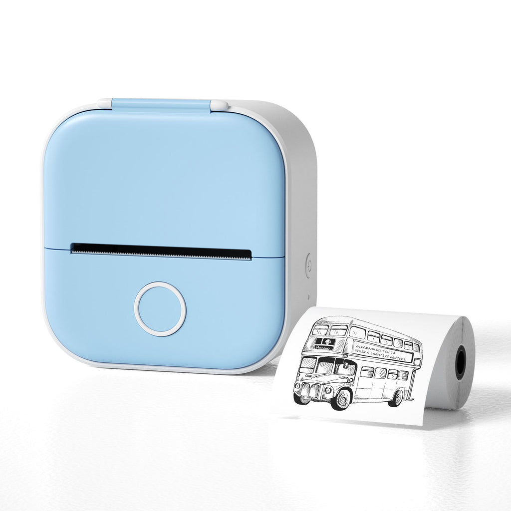 Blue portable mini thermal label printer with adhesive sticker roll