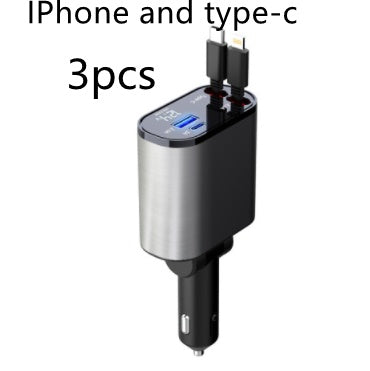 Silver and black car USB charger with two Type-C style connectors