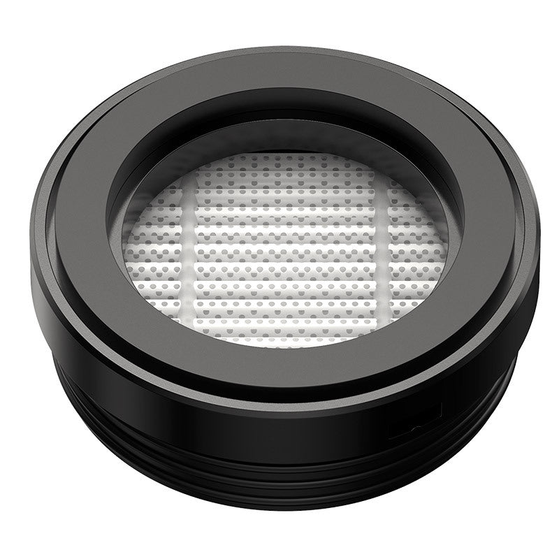 Vacuum filter component with cylindrical housing and fine mesh inside.