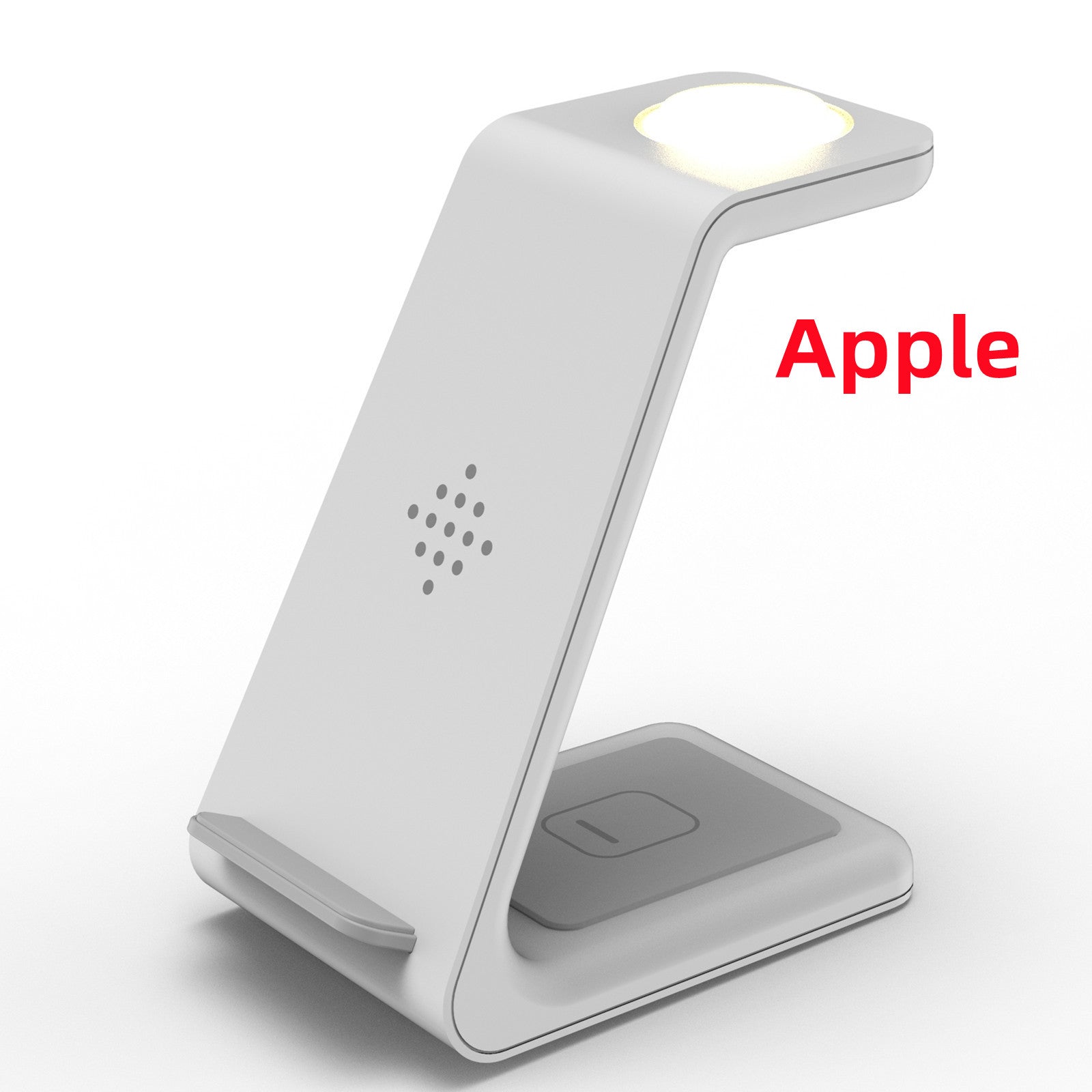 Wireless charging stand dock, white vertical phone cradle with glowing top pad