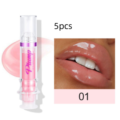 Lip glass liquid lipstick shade 01, 5pcs set, clear tube with glossy pink lip