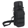 Black water bottle cover bag with top handle loop, webbed side panel, carry strap