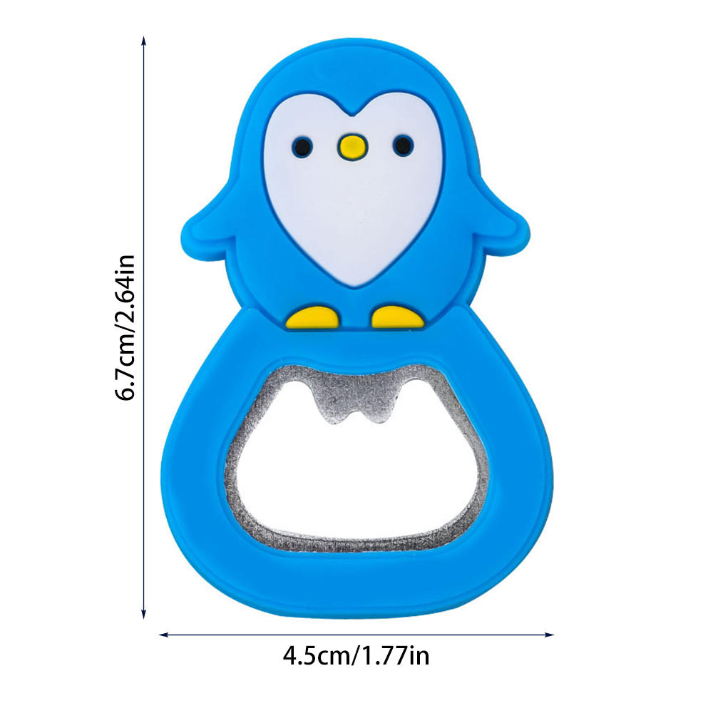 Blue penguin can sealer with textured gray magnet insert