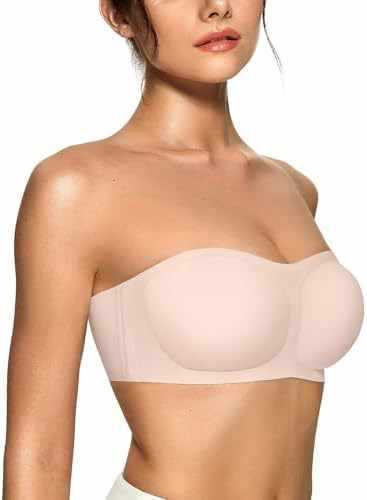 Womens strapless push-up bandeau bra in blush nude with molded push-up cups