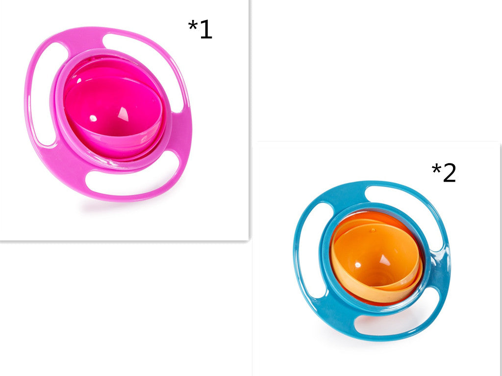 Set of spill-proof bowl dishes in pink and blue, each shown with an inner cup