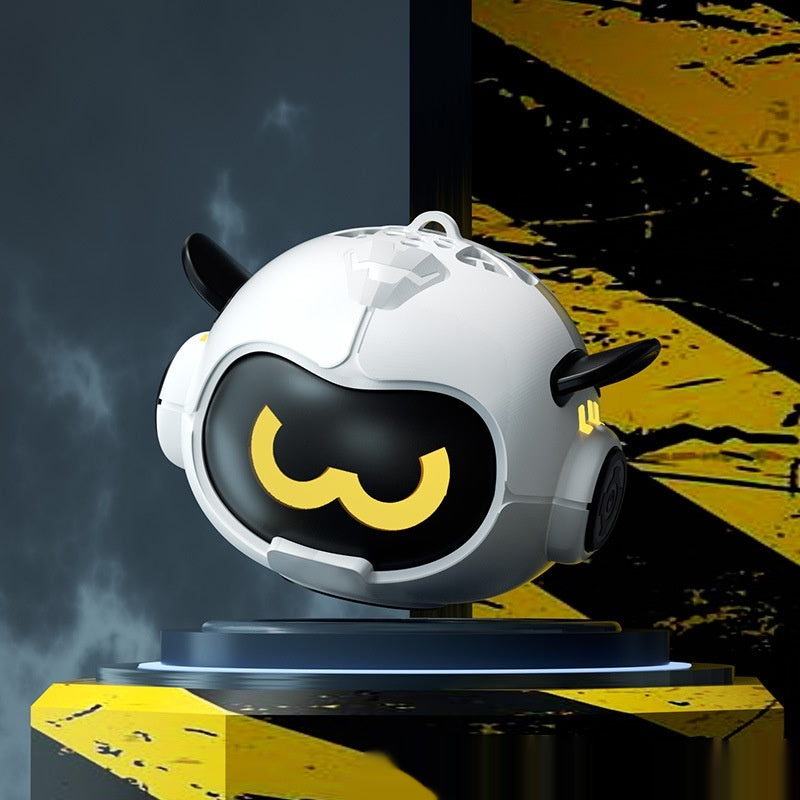 White mini Bluetooth speaker with cartoon face and ear-like side horn speakers
