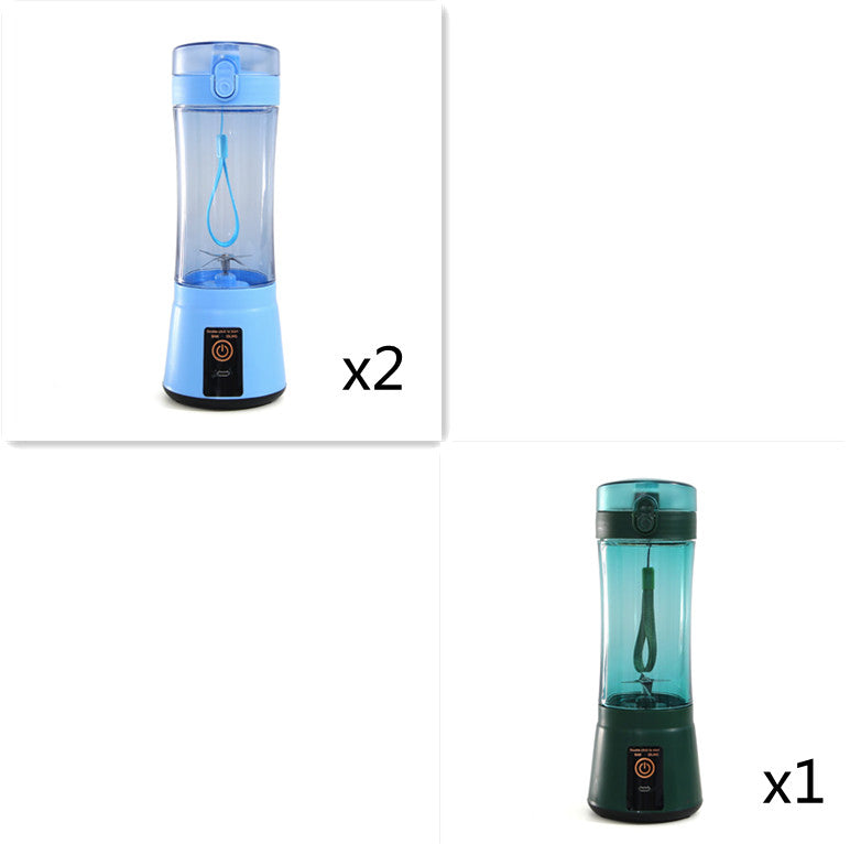 Blue portable electric fruit juicer, wireless mini blender with clear mixing cup
