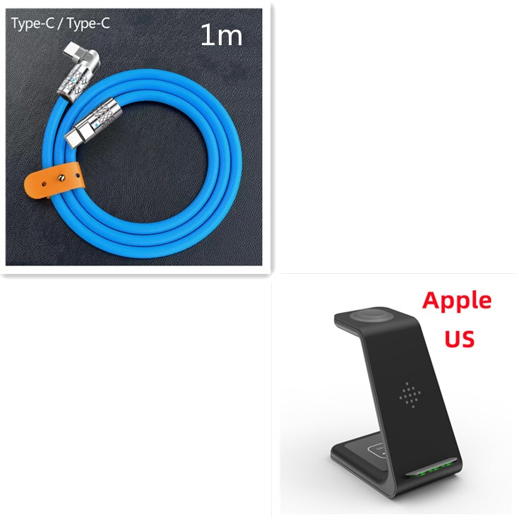 Wireless charger stand with 1m Type-C to Type-C cable, blue cable, black stand