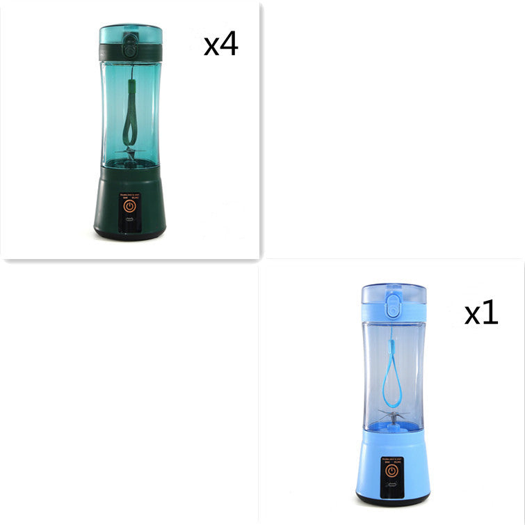 Portable mini blender set with teal and blue clear cups and black bases
