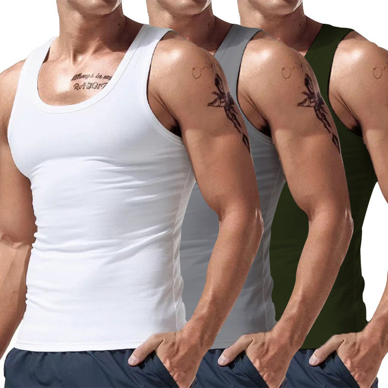 Men's sleeveless crewneck tank top set: white with black, gray, and dark green tops