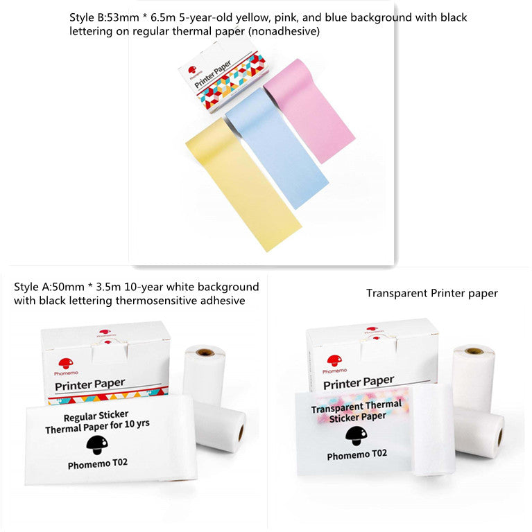 Portable mini thermal label printer with pastel roll sticker paper and two paper types