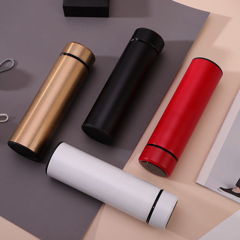 Smart insulated water bottle set, matte red, white, black, and bronze colors, 500ml