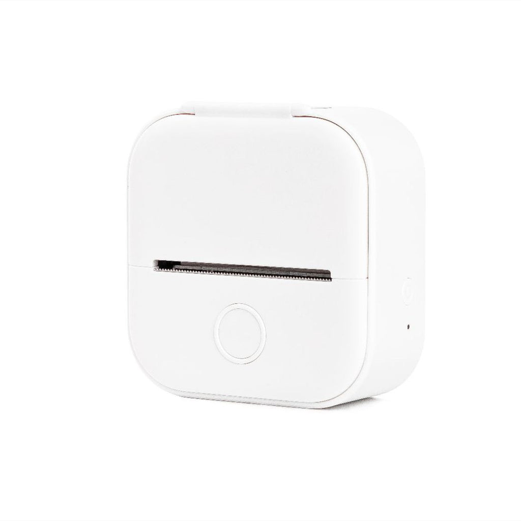 White portable mini thermal label printer with black print head bar
