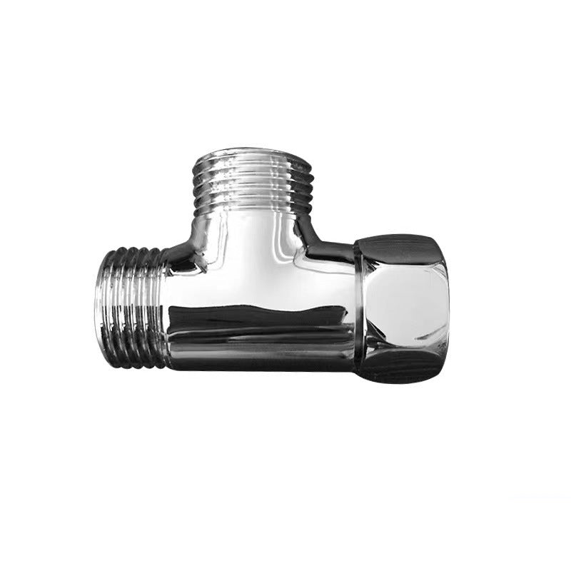 Chrome metal faucet connector tee joint with threaded inlet and outlet ports