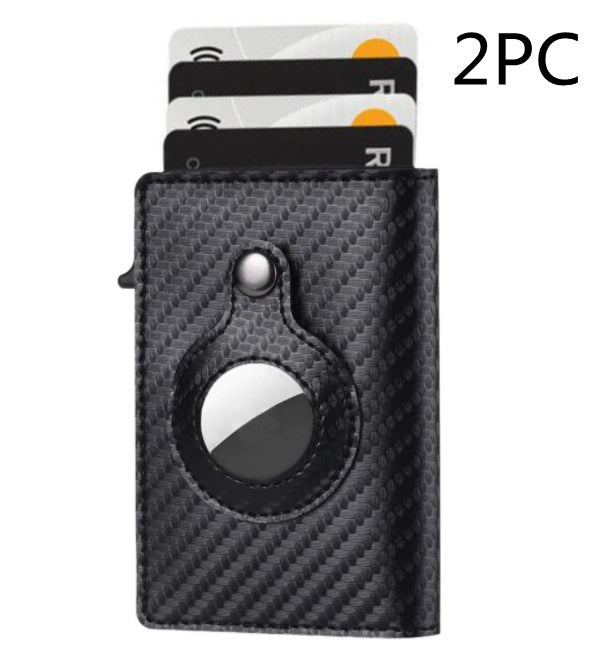 2-pack carbon-fiber AirTag card wallets with circular cutout