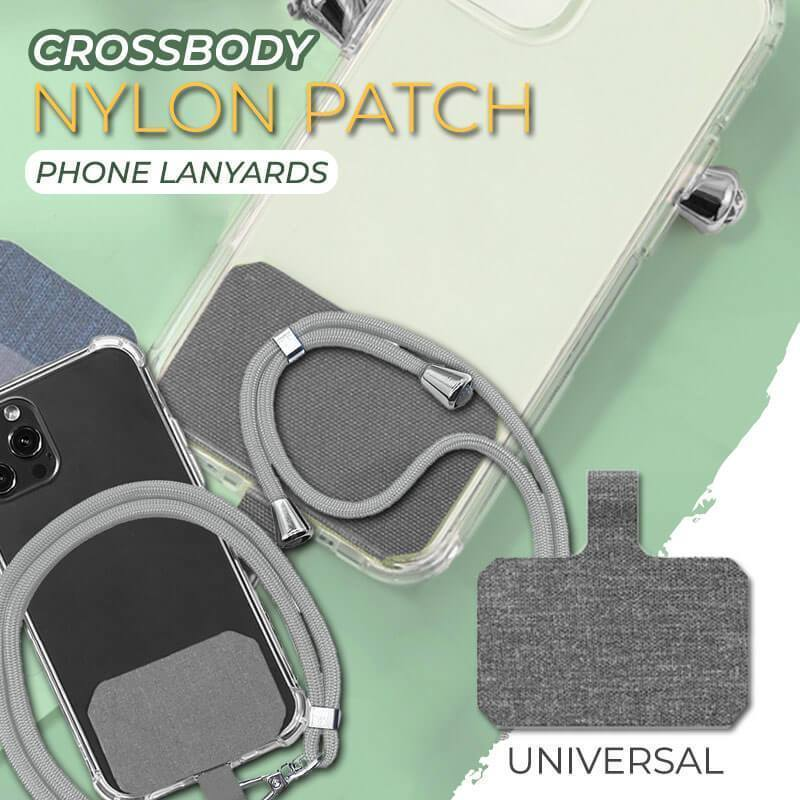 Phone lanyard strap with soft gray rope and metal clips for holding a phone
