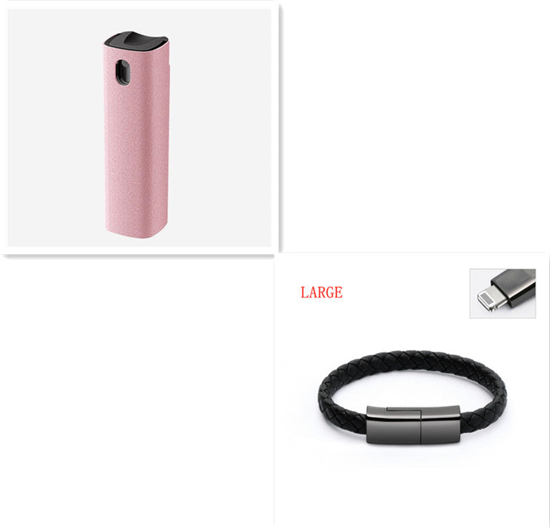 Pink microfiber screen cleaner cylinder with braided strap and metal clasp