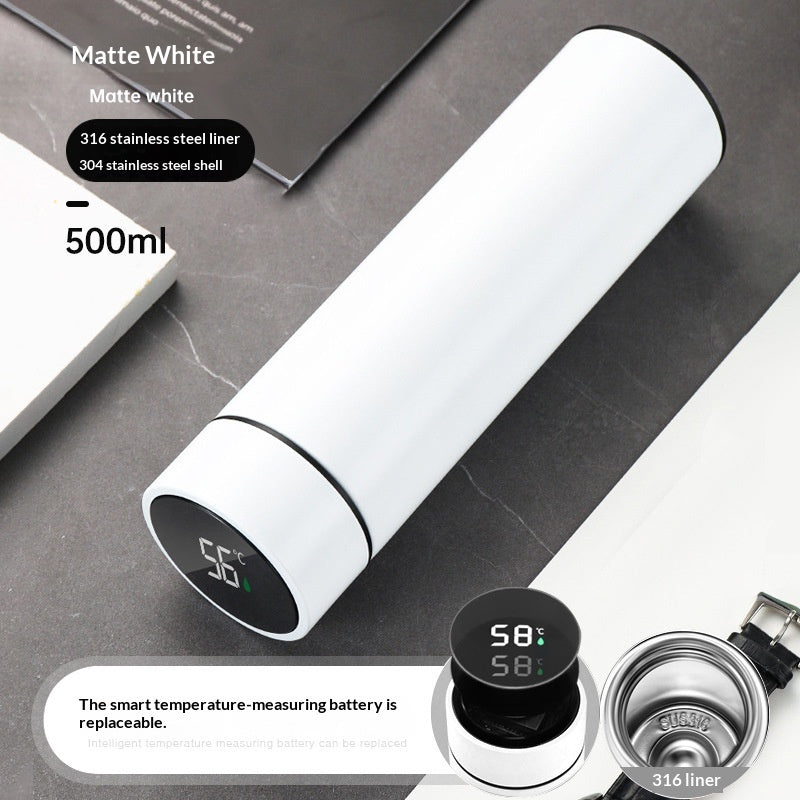 316 steel smart insulated water bottle, matte white, 500ml, digital temperature display