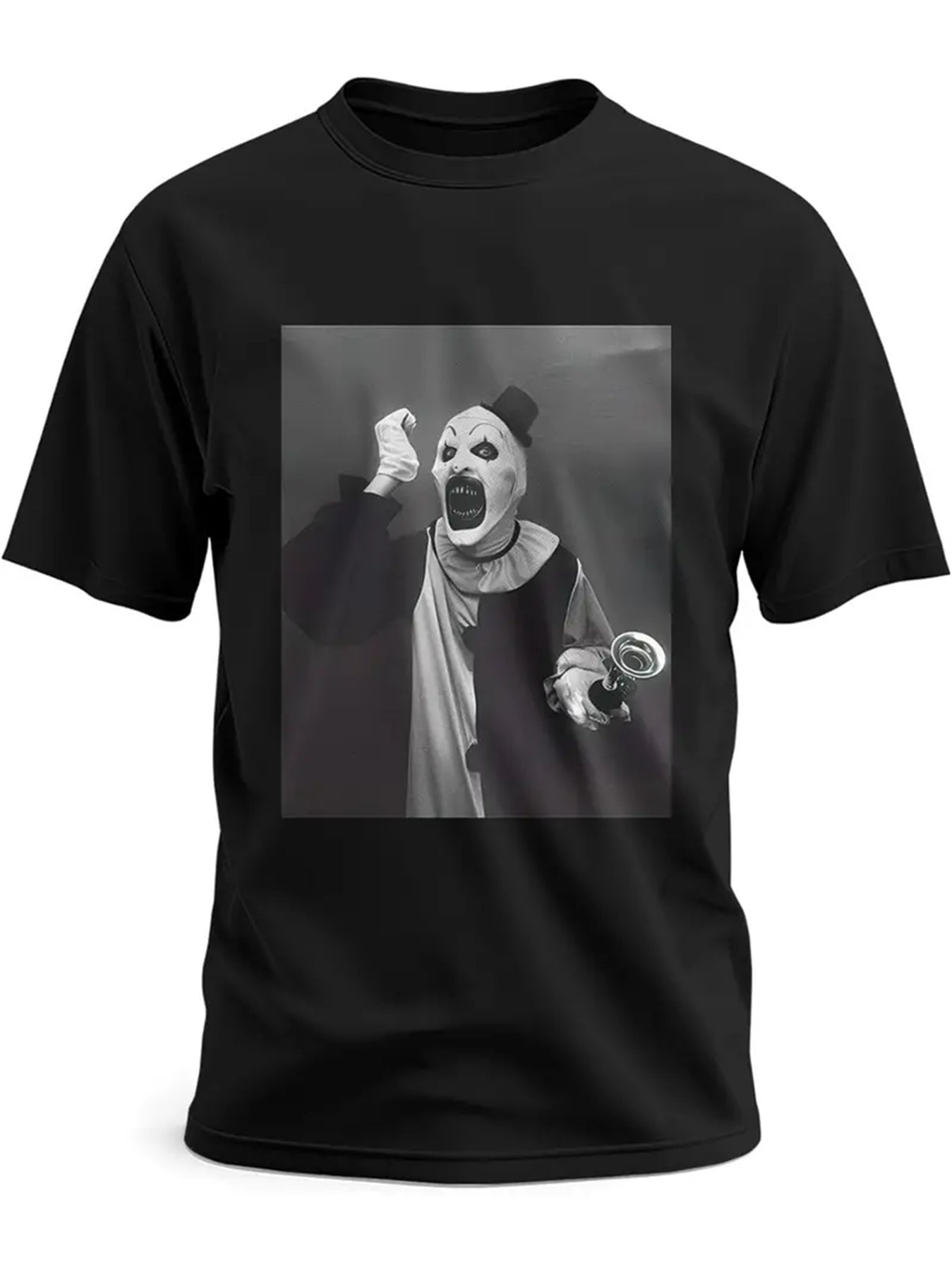 Men's black crewneck T-shirt with short sleeves and front panda graphic