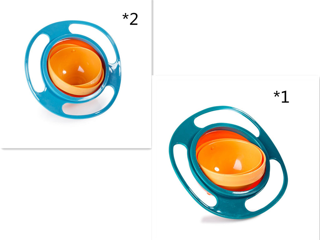 Set of spill-proof bowl dishes in blue and teal with orange inner cups