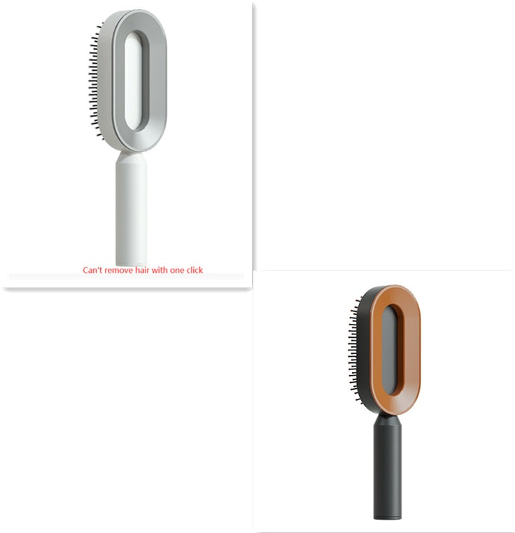 Self-cleaning hair brush set with white head and brown oval brush head
