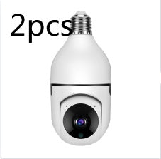 2-pack WiFi bulb security cameras with screw bases and lenses